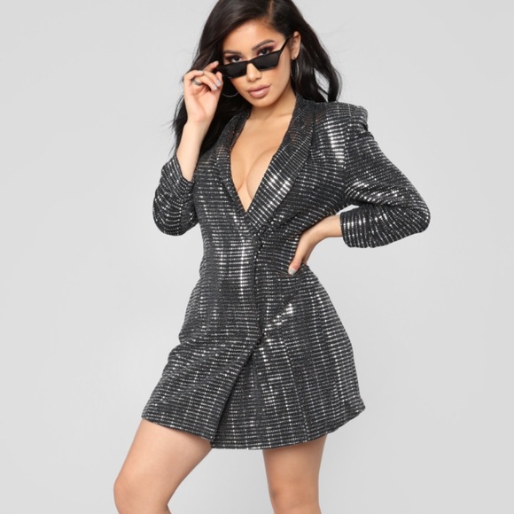 Silver Sequin Blazer Dress - Picture 3 of 3